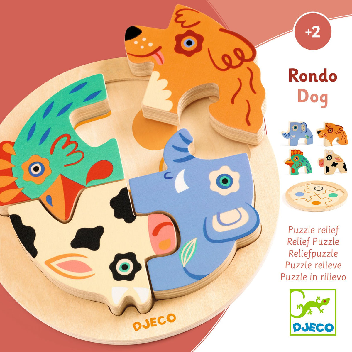 Houten reliëfpuzzel - Rondo Dog 4 stukken