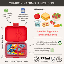 Lunchbox Yumbox Panino 4 vakken - Roar Red / Race Cars tray