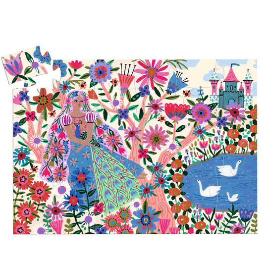 Silhouet Puzzel - De prinses met haar pauw - 36 stukjes