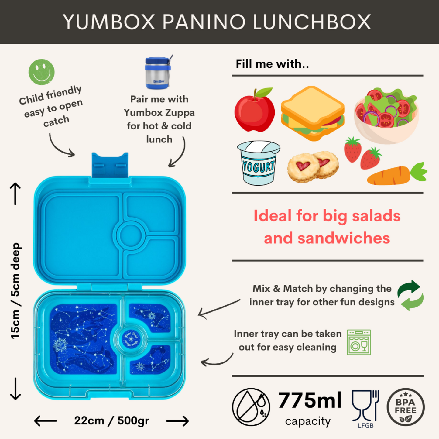 Lunchbox Yumbox Panino 4 vakken - Luna Aqua / Zodiac tray