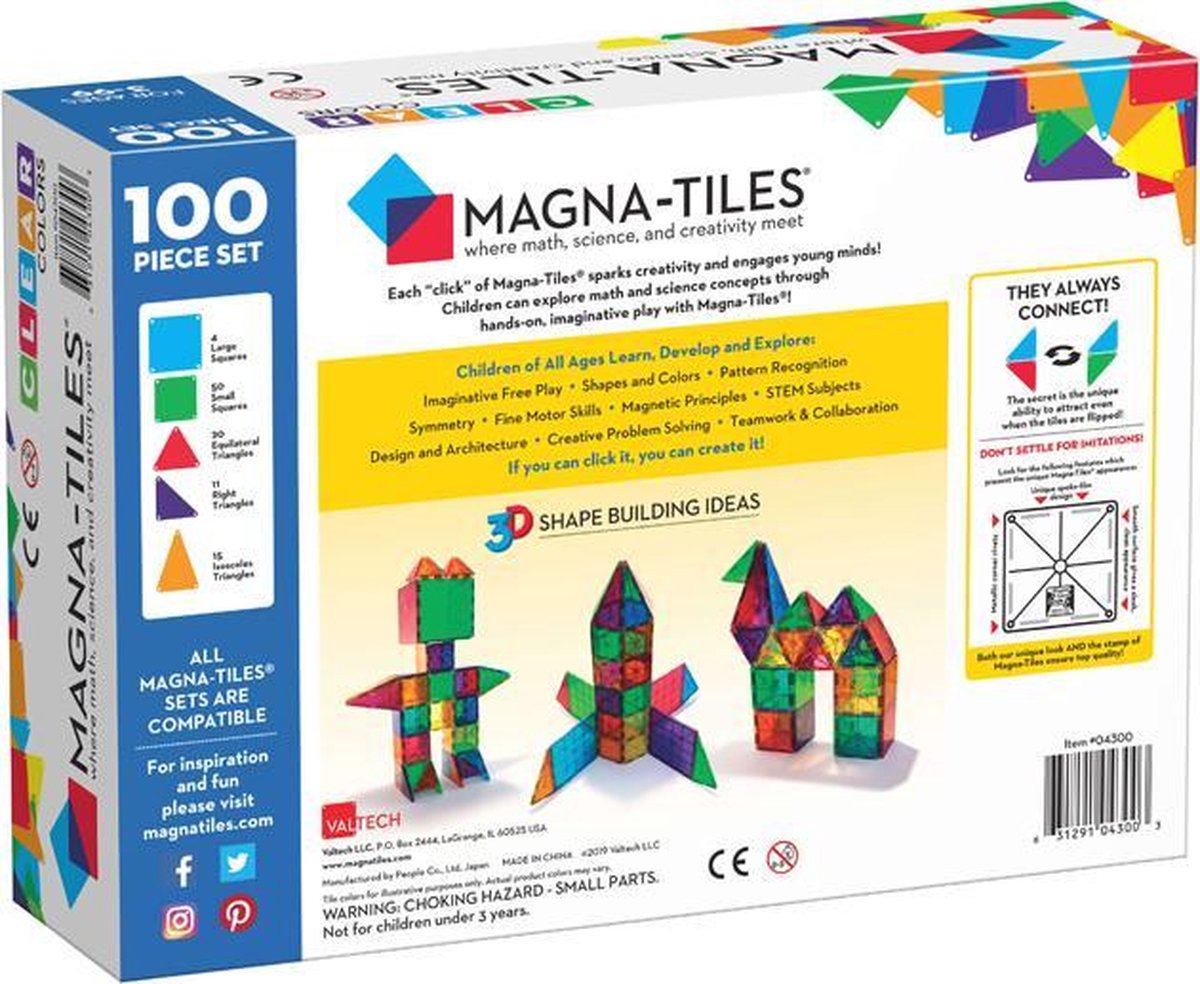 Magna-Tiles constructie - Clear colors 100 onderdelen