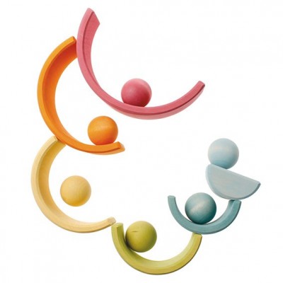 Houten ballen pastel 6 stuks