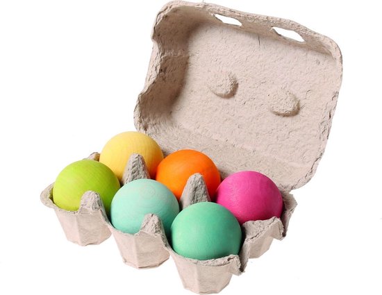Houten ballen pastel 6 stuks