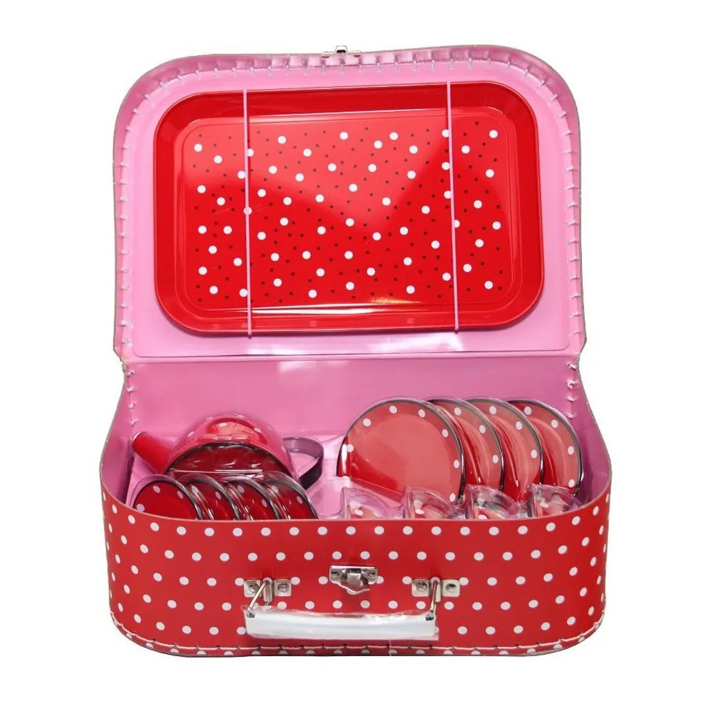 Theeservies metaal Polkadot met koffer