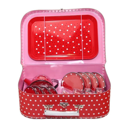 Theeservies metaal Polkadot met koffer