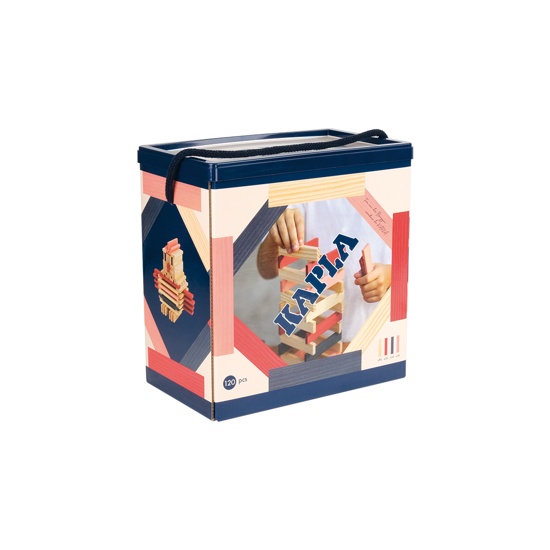 Kapla set van 120 plankjes met rood, roze en blauw