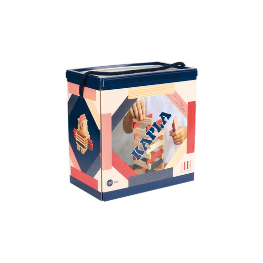 Kapla set van 120 plankjes met rood, roze en blauw