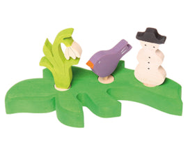 Houten vogel zittend steekfiguur