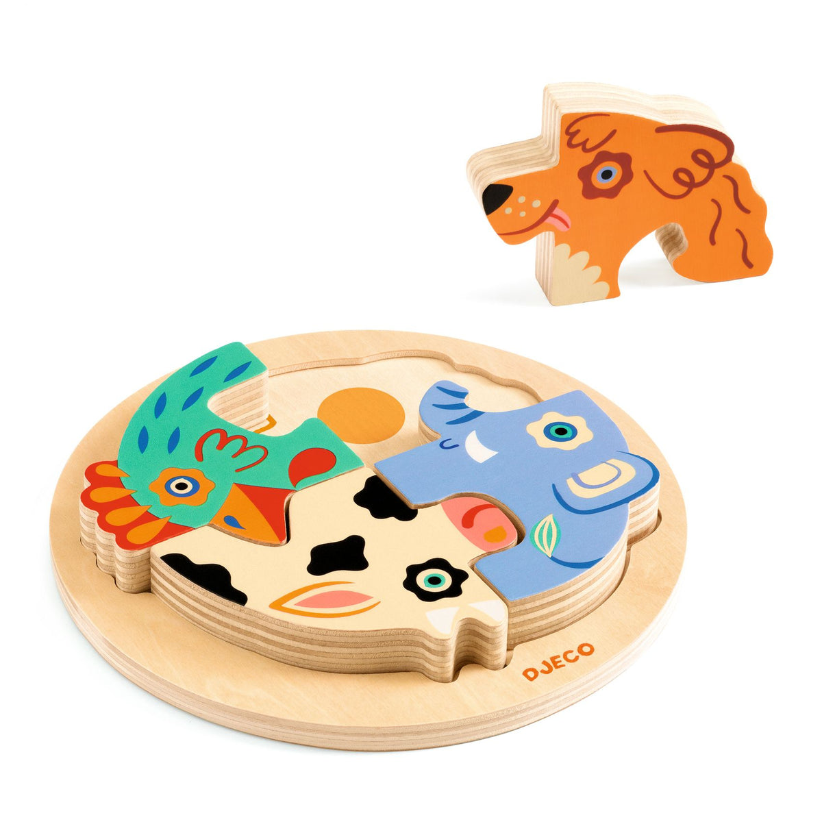 Houten reliëfpuzzel - Rondo Dog 4 stukken