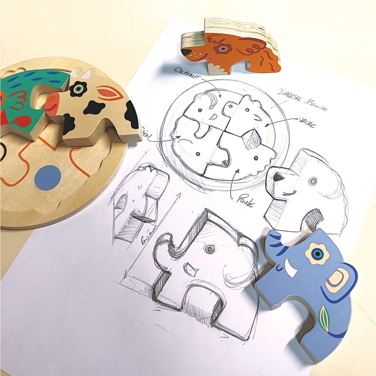 Houten reliëfpuzzel - Rondo Dog 4 stukken
