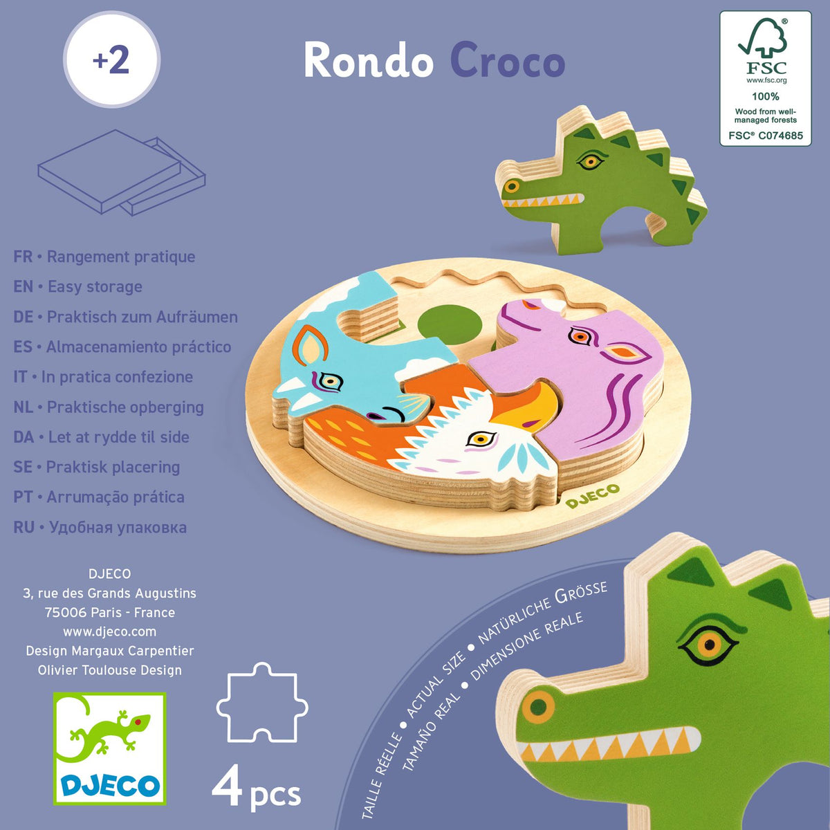 Houten reliëfpuzzel - Rondo Croco 4 stukken