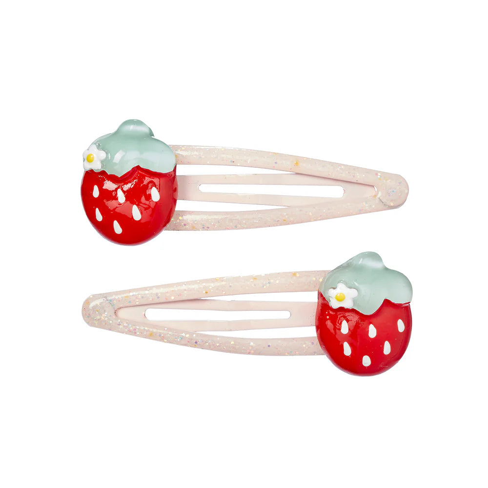 2 Haarclipjes en -schuifjes met aardbei - Elmi