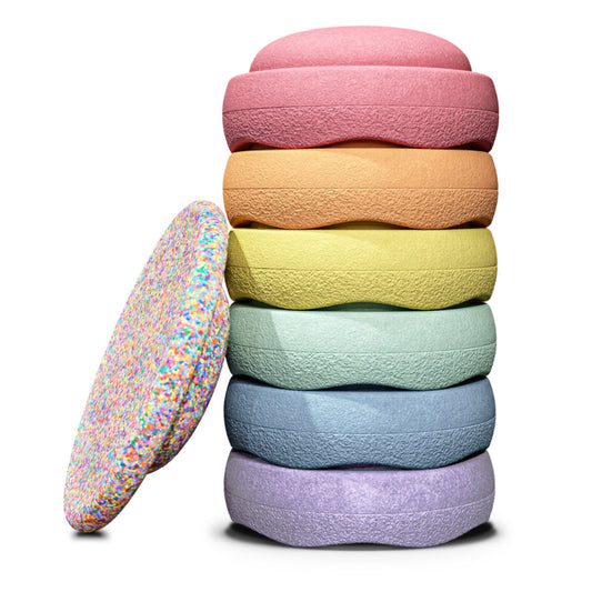 Stapelstein-Rainbow met confetti balansbord-pastel 7-delig