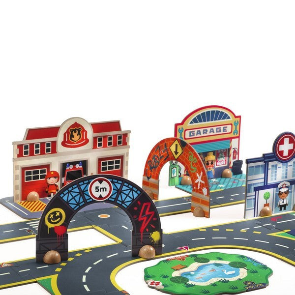 Vloerpuzzel - Giant City 27 stukken plus 6 extra's