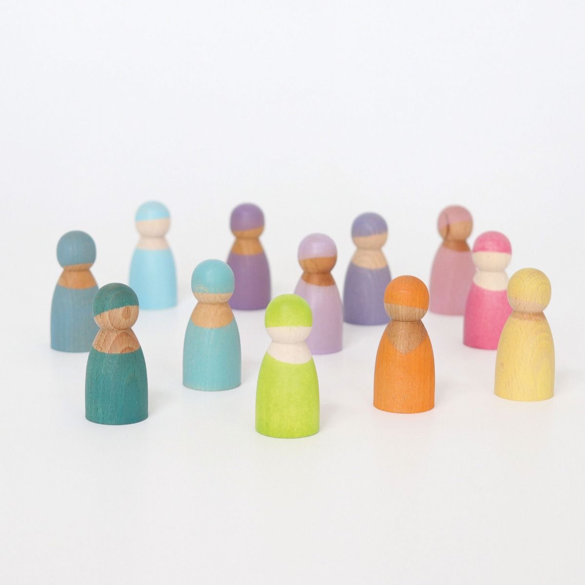 Houten popjes pastel - 12 stuks