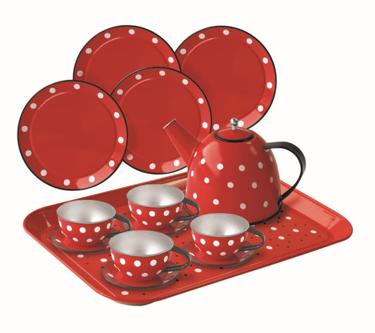 Theeservies metaal Polkadot met koffer