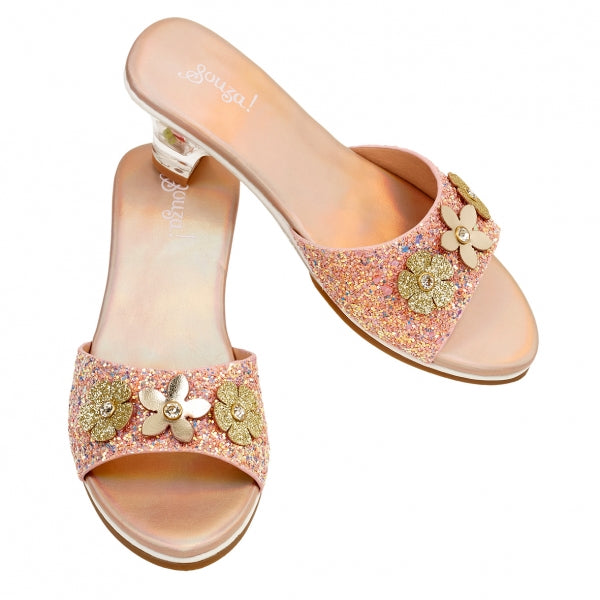 Slippers met hoge hak - Clarisse metallic zalm, maat 27-28