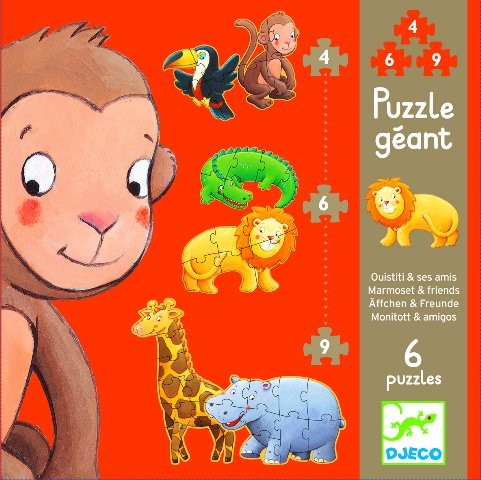 Reuzenpuzzel 4, 6 en 9 stukjes - jungle