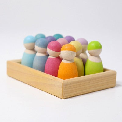 Houten popjes pastel - 12 stuks