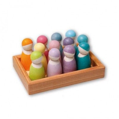 Houten popjes pastel - 12 stuks